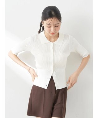 earth music&ecology リブコンパクトカーディガン Ivory