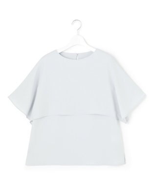 23区 L 【吸水速乾/UVカット/接触冷感】ストレッチジョーゼット  ケープデザイン カットソー スカイブルー系