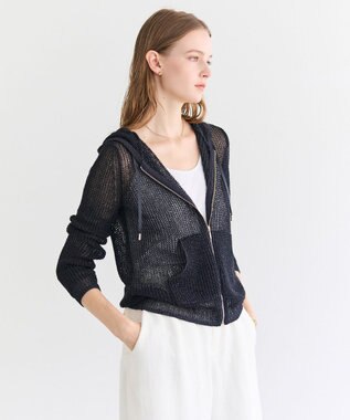 BEIGE， OPTICAL / ペーパーヤーンフーディージップニット