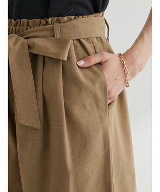 Green Parks 綿麻混リボン付ワイドパンツ Dark Beige