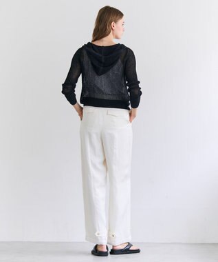 BEIGE， OPTICAL / ペーパーヤーンフーディージップニット Navy