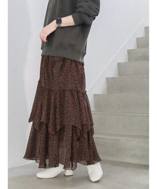 AMERICAN HOLIC 丈違いティアードフリルギャザースカート Brown