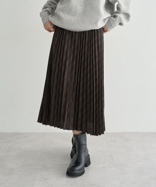 earth music&ecology プリーツミディスカート Check Brown