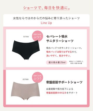 Wing 【セパレート吸水サニタリーショーツ】　吸水パッド取り外し可能　モレにくい　はきこみ丈ふつう　ウイング／ワコール　EC7500 ブラック