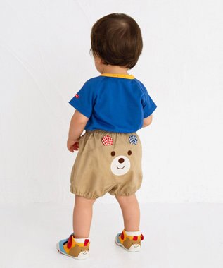 MIKI HOUSE HOT BISCUITS 【70-110cm】 顔ドン ラグラン半袖Tシャツ 青