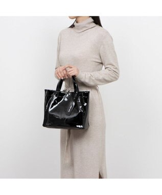 UNBILLION カシュカシュ cachecache / ソフトエナメルスクエア手提げトートS ダークネイビー