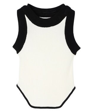 Green Parks デザインヘム配色ニットタンクトップ Off White