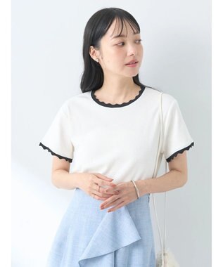 earth music&ecology バイカラースカラッププルオーバー Ivory