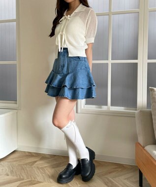 WEGO デニムフリルミニスカート デニム淡色