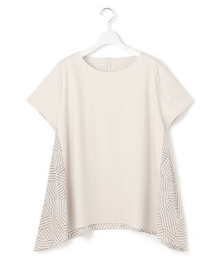 23区 L 【Lサイズ限定/洗える】スカーフプリントコンビ バックフレア カットソー ベージュ×ブラック