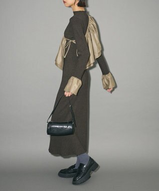 Green Parks フリルベルト付ニットワンピース Khaki