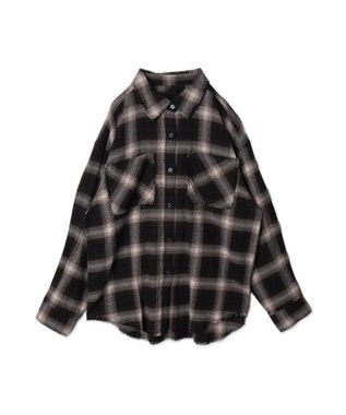 WEGO フリンジチェックBIGネルシャツ ブラウンチェック1