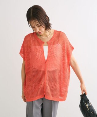 Green Parks 透かし柄ポンチョニットカーディガン Orange