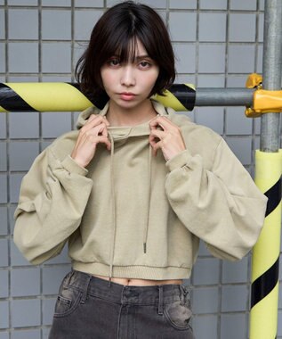 WEGO ピグメントショートグラフィックプルパーカー ベージュ