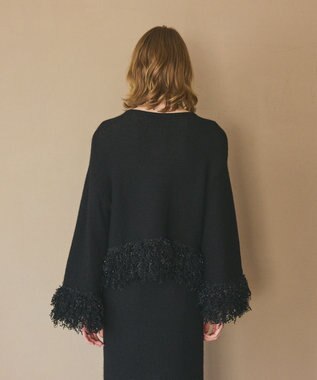 GRACE CONTINENTAL ラメフェザーフリンジカーディガン ブラック