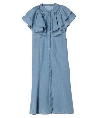 earth music&ecology ラッフル前開きデニムワンピース Light Indigo