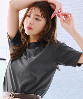 Tiaclasse 【洗える】シンプルロゴプリントTシャツ チャコールグレー(筆記体ロゴ）