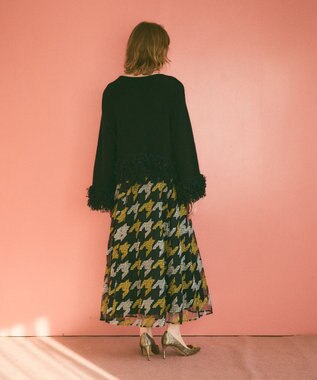 GRACE CONTINENTAL ラメフェザーフリンジカーディガン ブラック