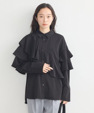 earth music&ecology アシメラッフルシャツ Black