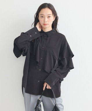 earth music&ecology アシメラッフルシャツ Black