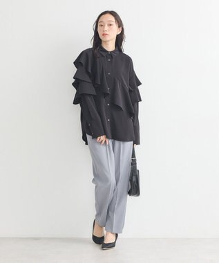 earth music&ecology アシメラッフルシャツ Black
