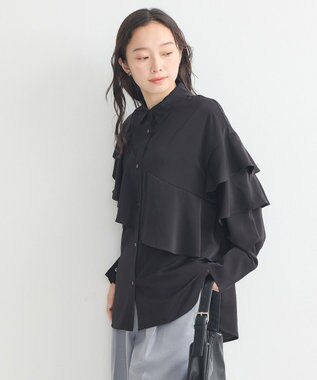 earth music&ecology アシメラッフルシャツ Black