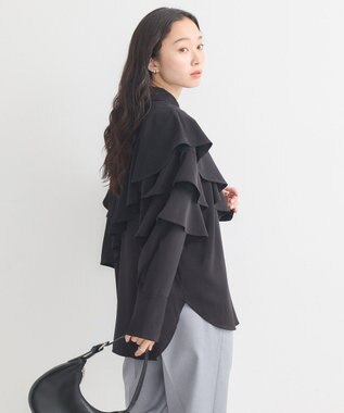 earth music&ecology アシメラッフルシャツ Black