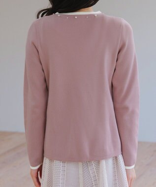 Tiaclasse L 【洗える】襟パール配色ニットトップス ピンク