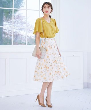 Tiaclasse 【洗える】シフォンフレアスリーブブラウス イエロー
