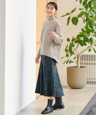 ANY 【ウエストゴム・洗える】タータンマーメイドスカート グリーンタータン