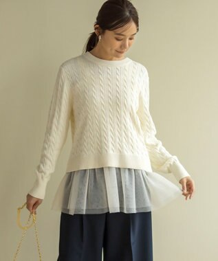 組曲 L 【前後着用可】コットンカシミヤ混2WAYケーブル ニット アイボリー系