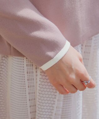 Tiaclasse L 【洗える】襟パール配色ニットトップス ピンク