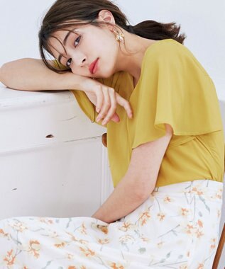 Tiaclasse 【洗える】シフォンフレアスリーブブラウス イエロー