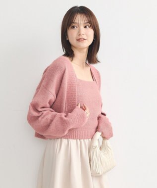 earth music&ecology ＳＥＴ２点スパンコールニットボレロ×タンク Pink