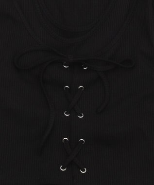 WEGO レイヤード風レースアップトップス ブラック