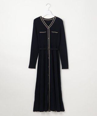 ANY SIS L バイカラーデザインニット ワンピース ネイビー×ライトベージュ