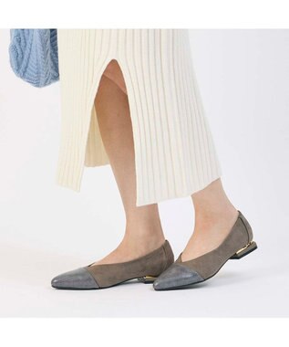 MODE ET JACOMO <noyau>ポインテッドトゥコンビデザインパンプス ダークグレー