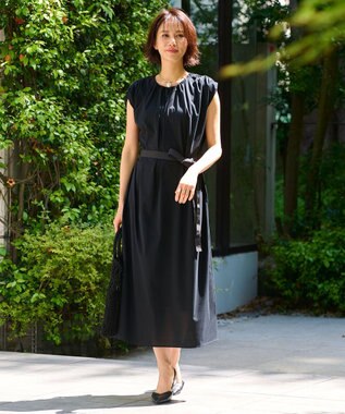 自由区 L 【洗える】ライトギャザーフレンチスリーブ ワンピース ネイビー系