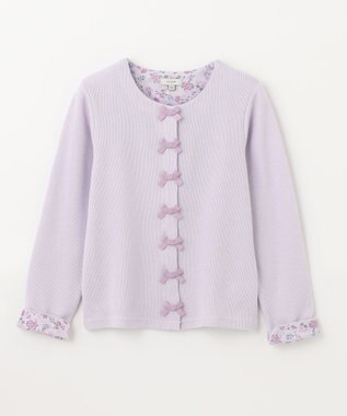 ANY KIDS スナップボタン リボン カーディガン ラベンダー