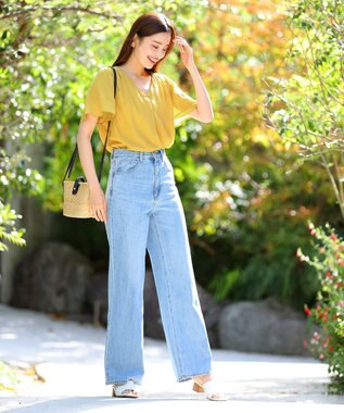 Tiaclasse 【洗える】シフォンフレアスリーブブラウス イエロー