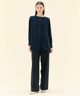 BEIGE， DELAND / ウールピンストライプハイウエストタックパンツ Navy St.