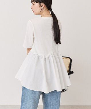 AMERICAN HOLIC 布帛切替ペプラム半袖プルオーバー Off White