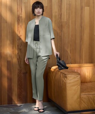 ICB 【UVカット・防シワ・洗える】ライトダブルクロス ドロストパンツ スモークグレー系