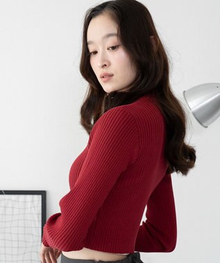WEGO 【2025年秋冬新作】リブハイネックショートニット レッド