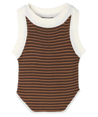 Green Parks デザインヘム配色ニットタンクトップ Brown