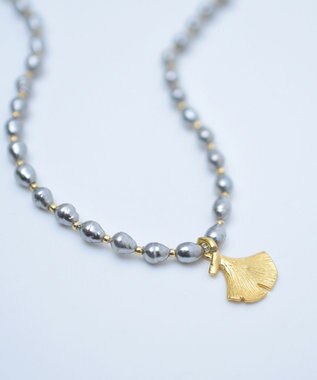monshiro 【バロックパール】イチョウショート ネックレス ゴールド×グレー