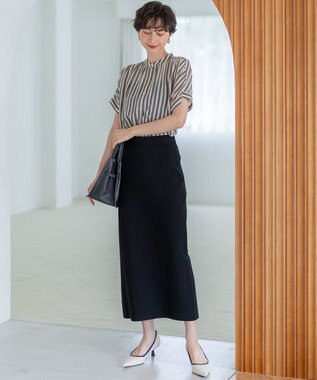 23区 【WEB&一部店舗限定/洗える】ストライププリント シフォン ブラウス ダークブラウンストライプ