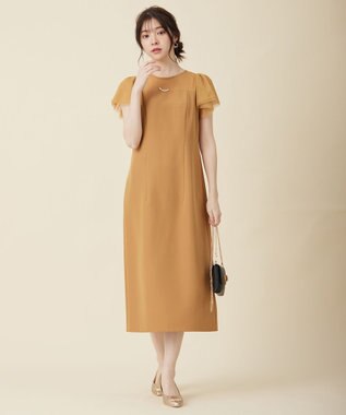 ANY SIS フリルスリーブペンシル ドレス マスタード