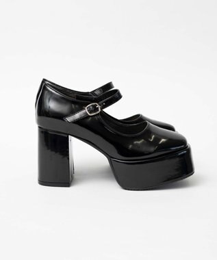 WEGO ボリュームヒールストラップシューズ ブラック