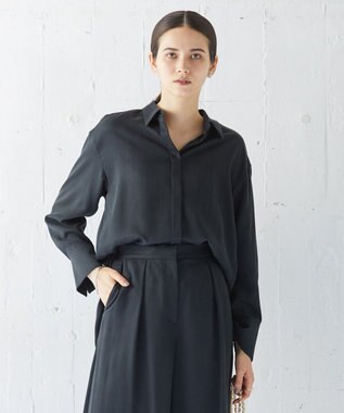 ICB 【洗える】 フィブリルツイル ロングシャツ ブラック系